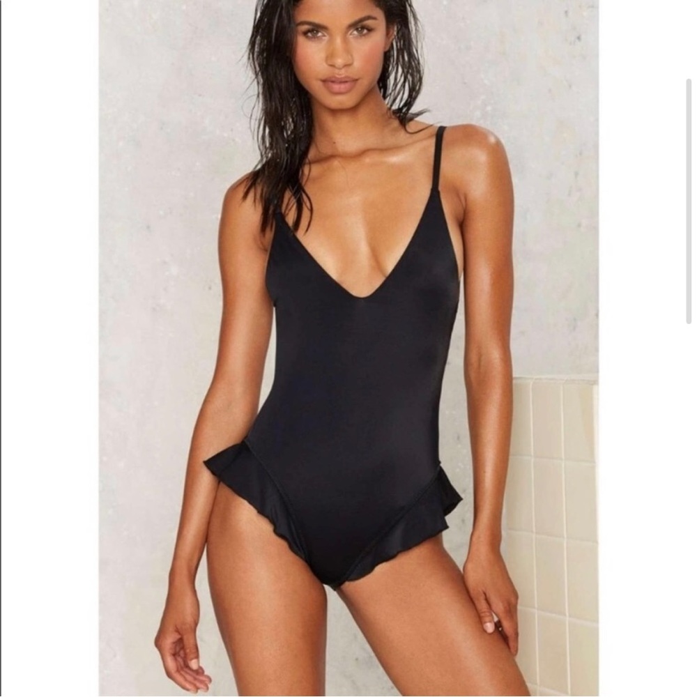 Nasty Gal One Piece Swimsuit Open Back with Ruffle Detail